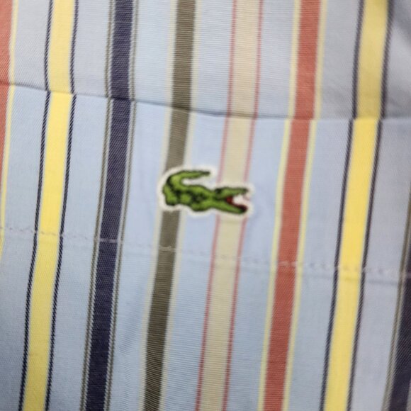 Lacoste Shirt Mens 44 Blue Striped Long Sleeve Button Up - Picture 5 of 10